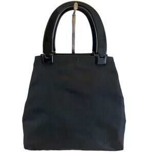 Prada Lucite Handle 90's Tote Black Nylon Made in Italy Minimalist Icon Vintage